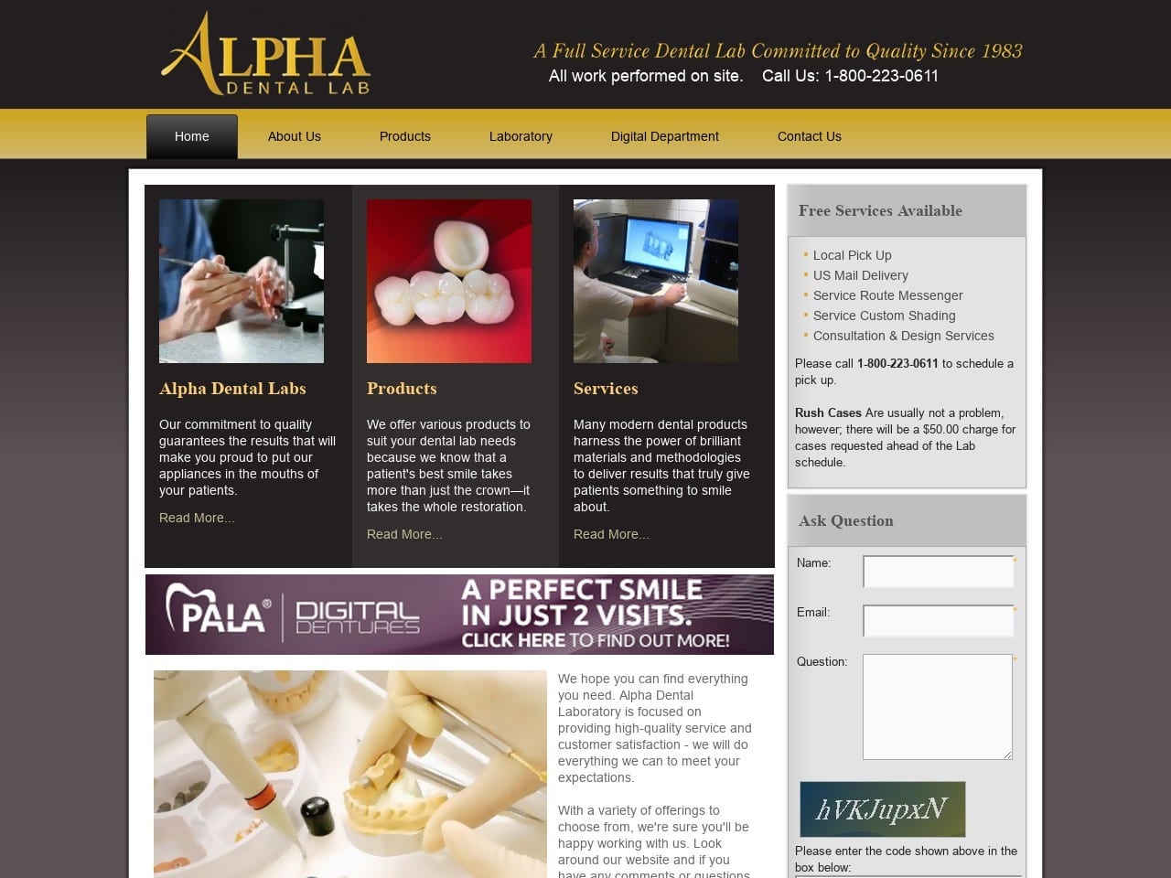 Alpha Dental Laboratories Inc Website Screenshot from alphadentallaboratory.com