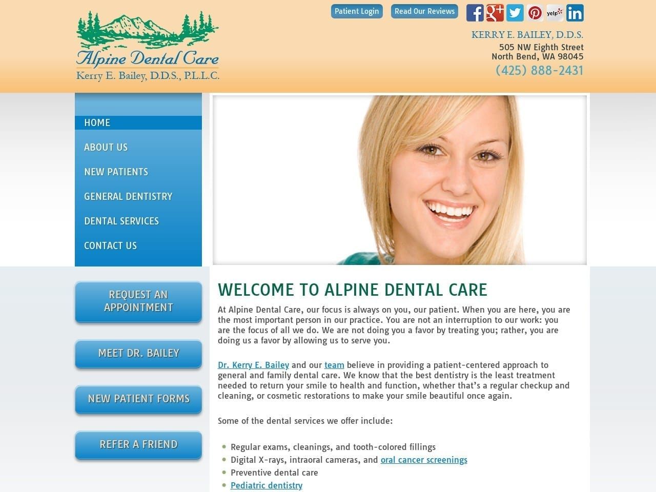 Alpine Dental Care The Office Of Kerry E. Bailey D Website Screenshot from alpinedentalnorthbend.com