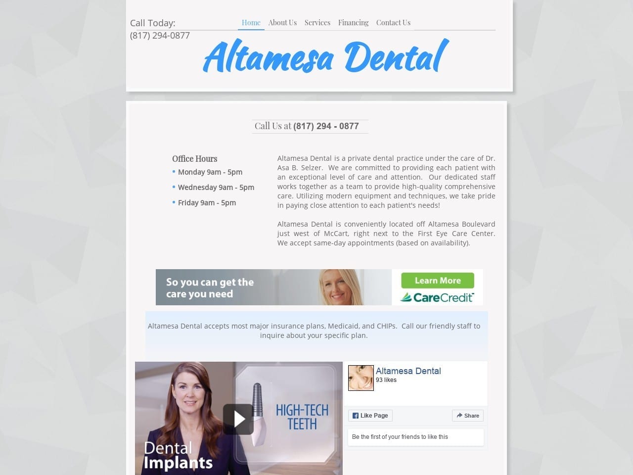 Altamesa Dental Website Screenshot from altamesadental.com