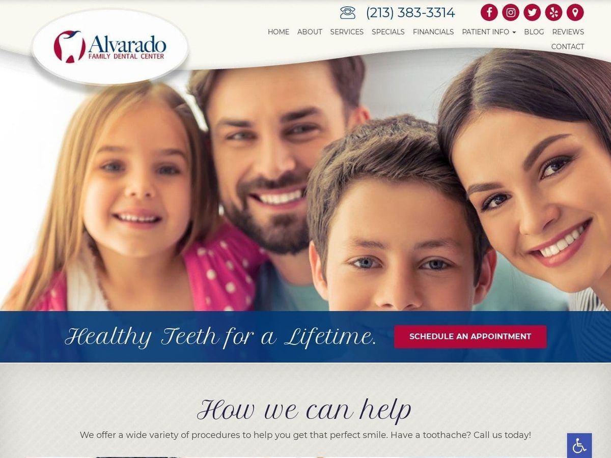 Alvarado family dental center website screenshot from alvaradofamilydentalcenter. Com