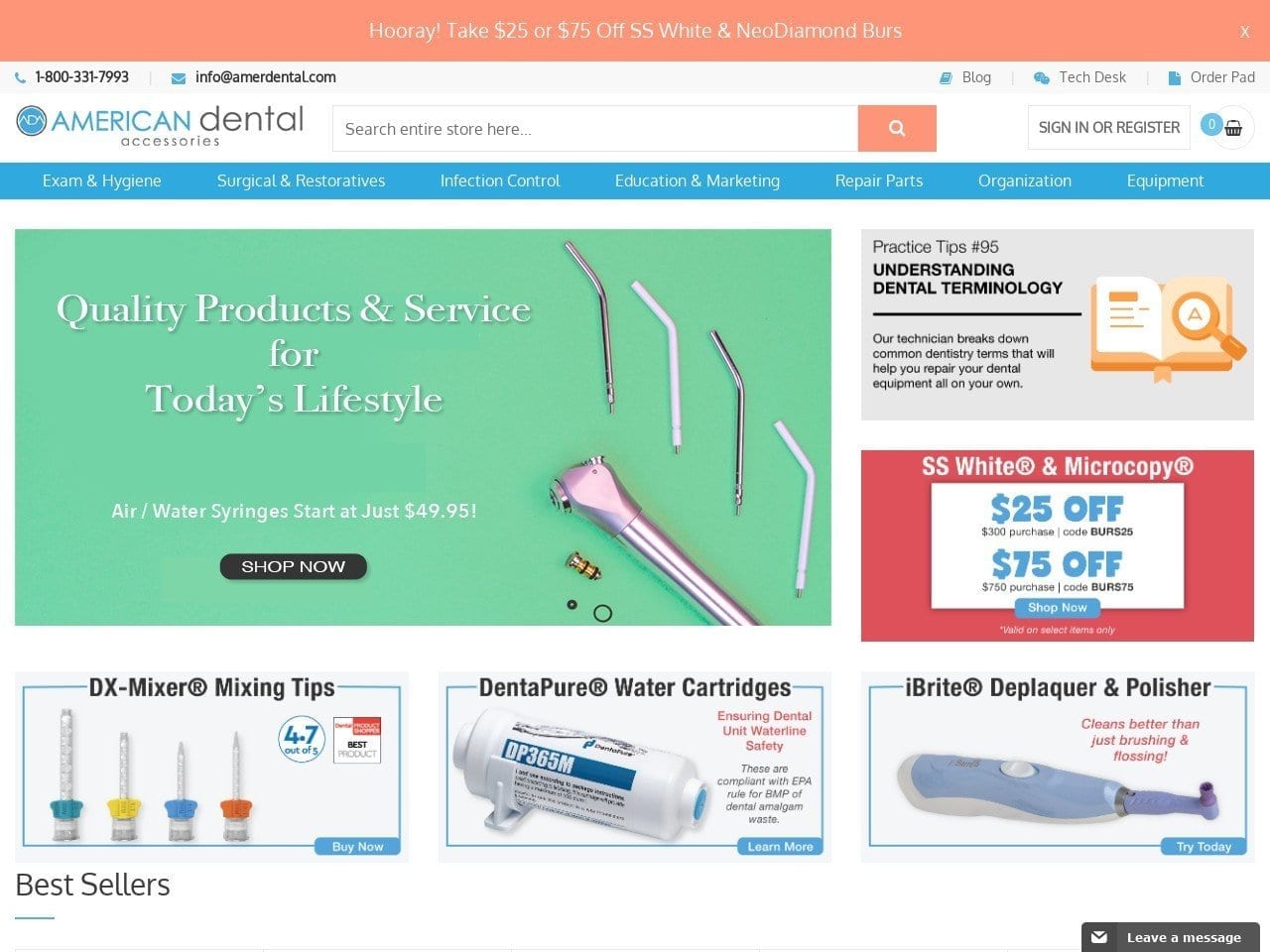 American Dental Accessories Inc. Website Screenshot from amerdental.com