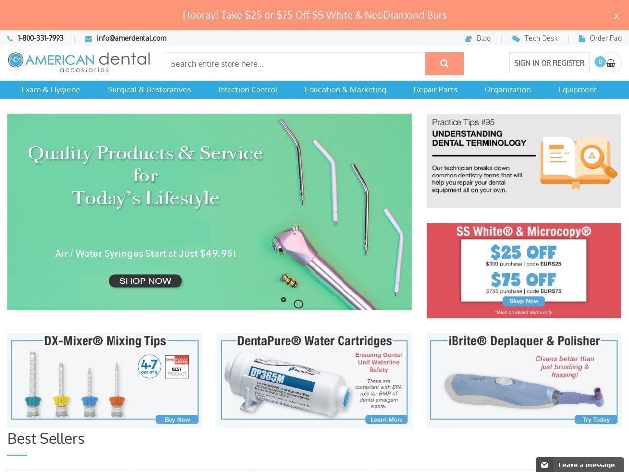 American Dental Accessories Inc. Website Screenshot from amerdental.com