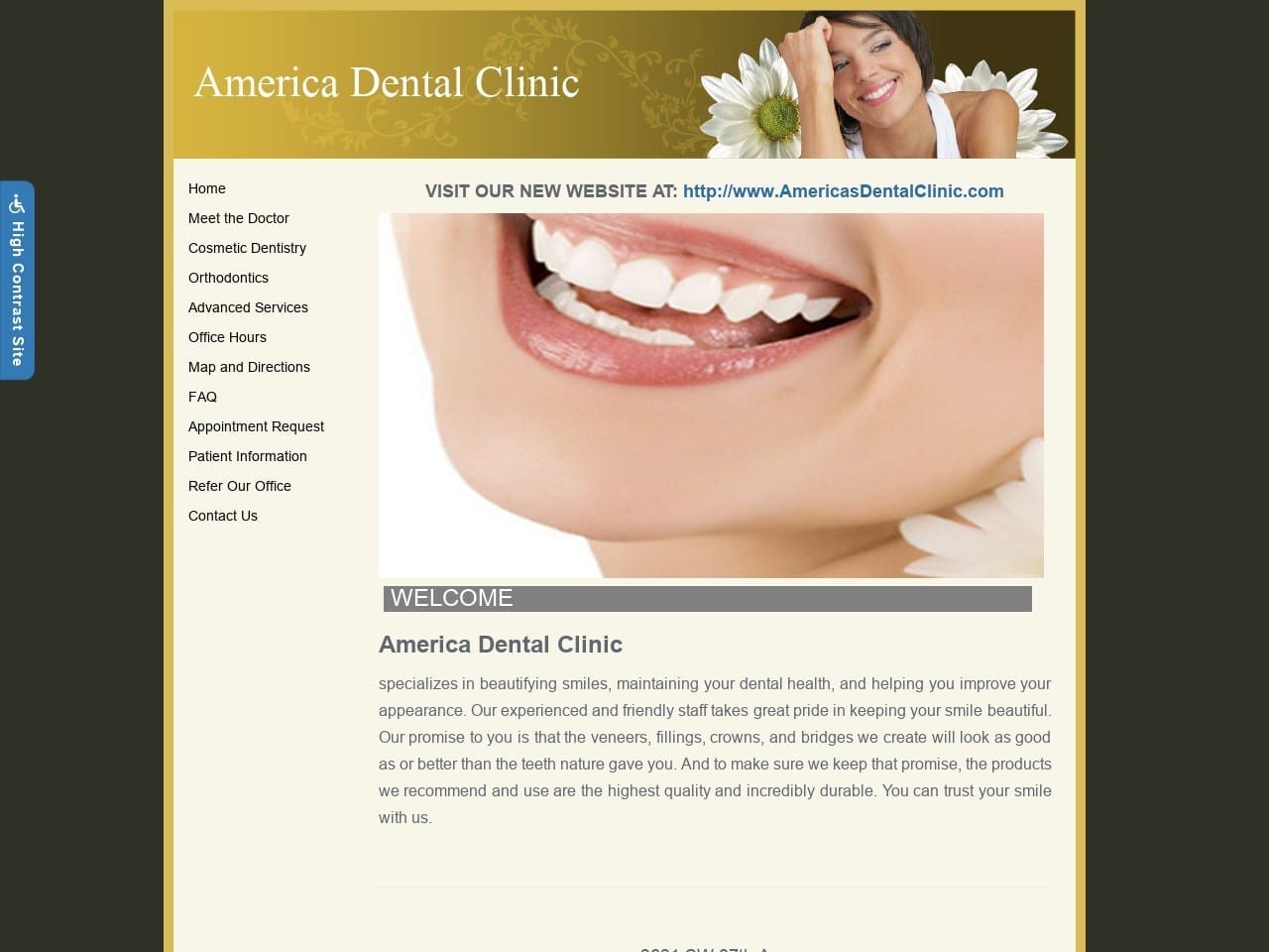 America Dental Clinic Website Screenshot from americadentalclinic.net