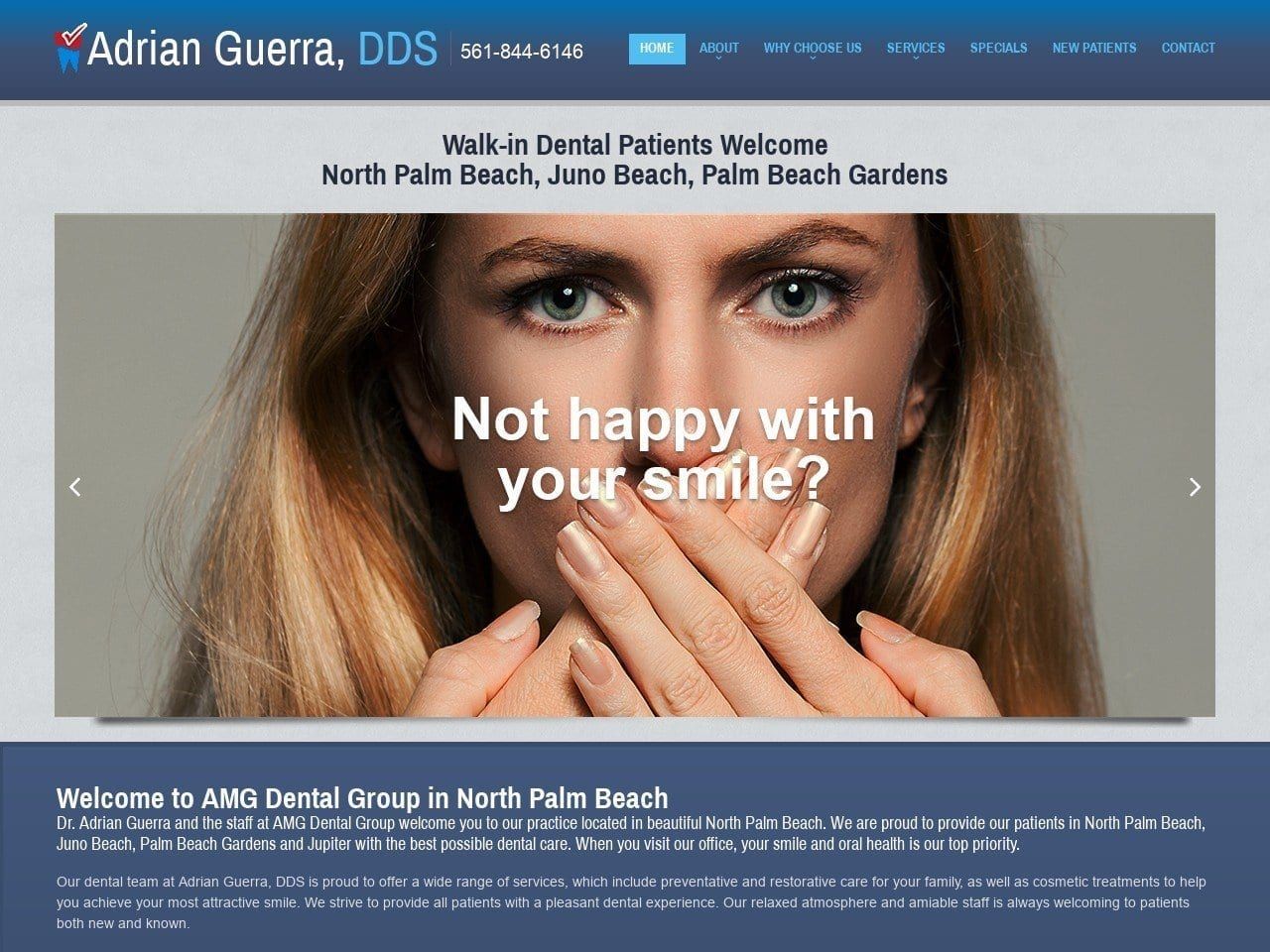 Dr. Adrian Guerra DDS Website Screenshot from amgdentalgroup.com