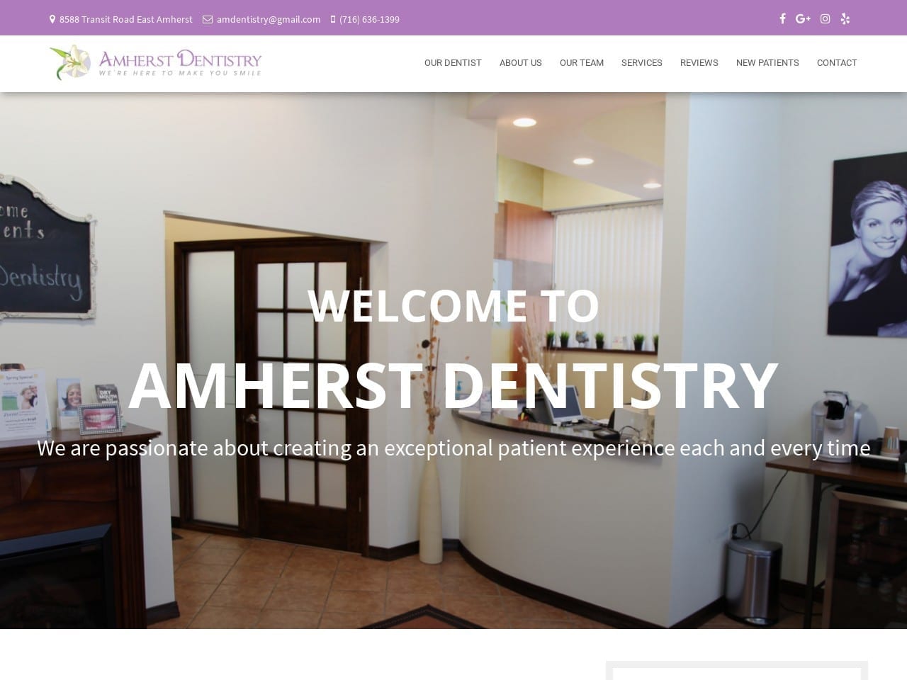 Amherst Dentist Website Screenshot from amherstdentistrypc.com