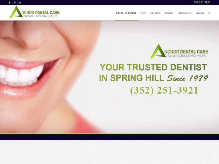 Anchor Dental Care Website Screenshot from anchordentalcare.com