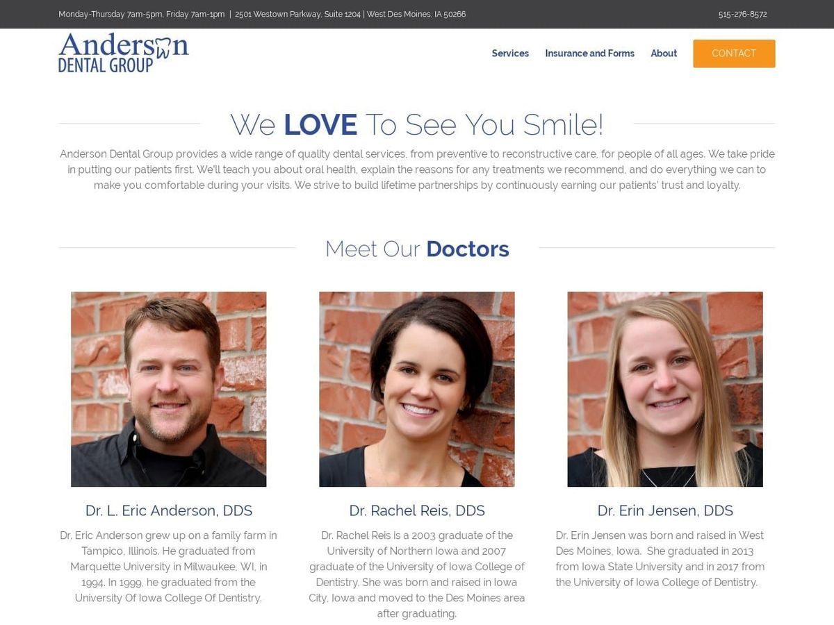Anderson Dental Group Website Screenshot from andersondentalgroup.net