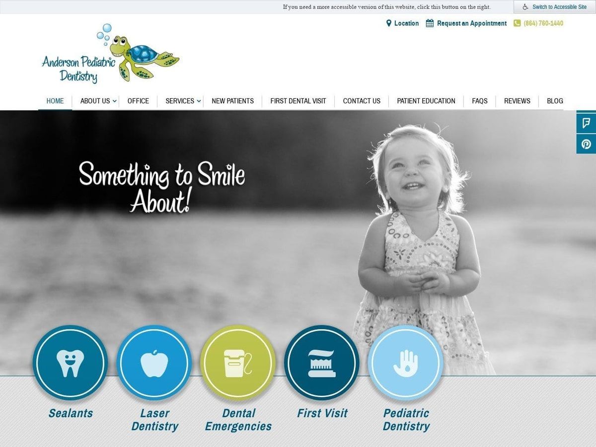 Anderson Pediatric Dentist Website Screenshot from andersonpediatricdentistry.com