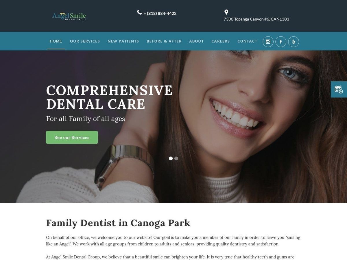 Angel Smile Dental Group Website Screenshot from angelsmiledentalgroup.com