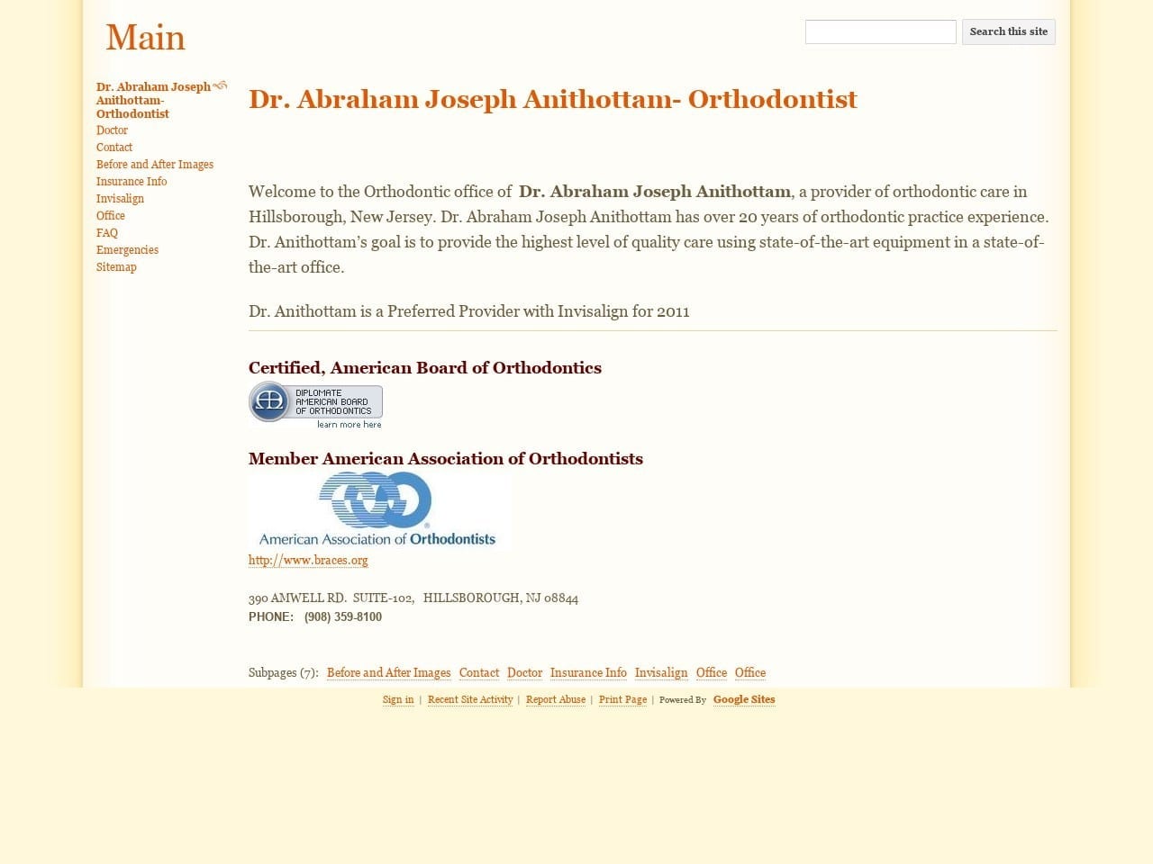 Anithottam Abraham J DMD Website Screenshot from anithortho.com