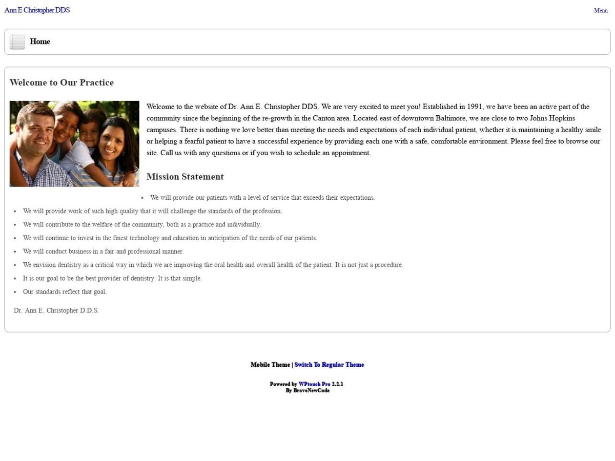 Ann E. Christopher DDS Website Screenshot from annchristopherdds.com