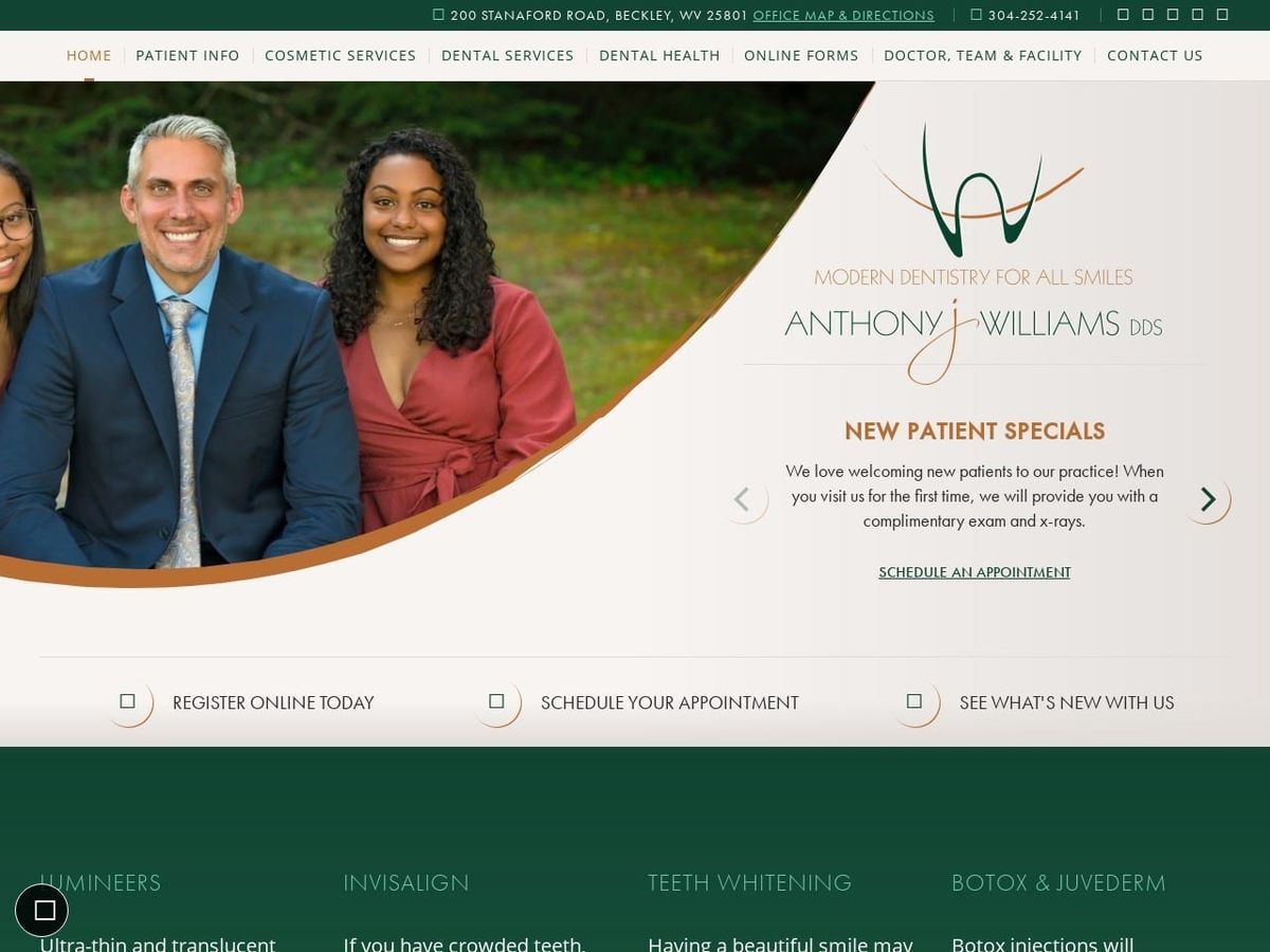 Anthony J Williams DDS Website Screenshot from anthonywilliamsdds.com