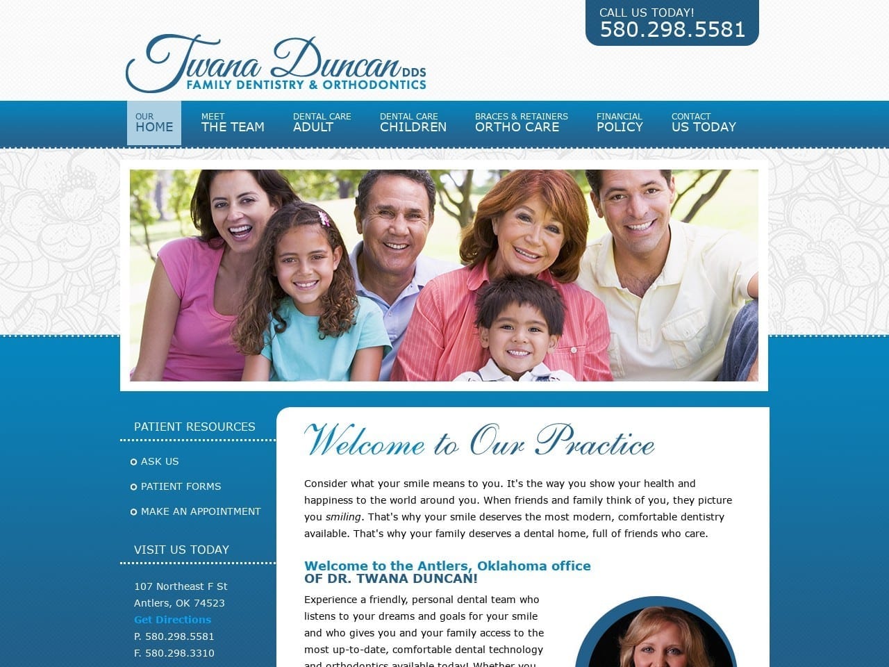 Dentistry & Orthodontics Farley Website Screenshot from antlersfamilydentist.com