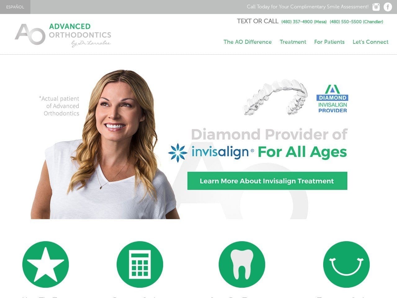 Advanced Orthodontics Website Screenshot from aosmiles.com