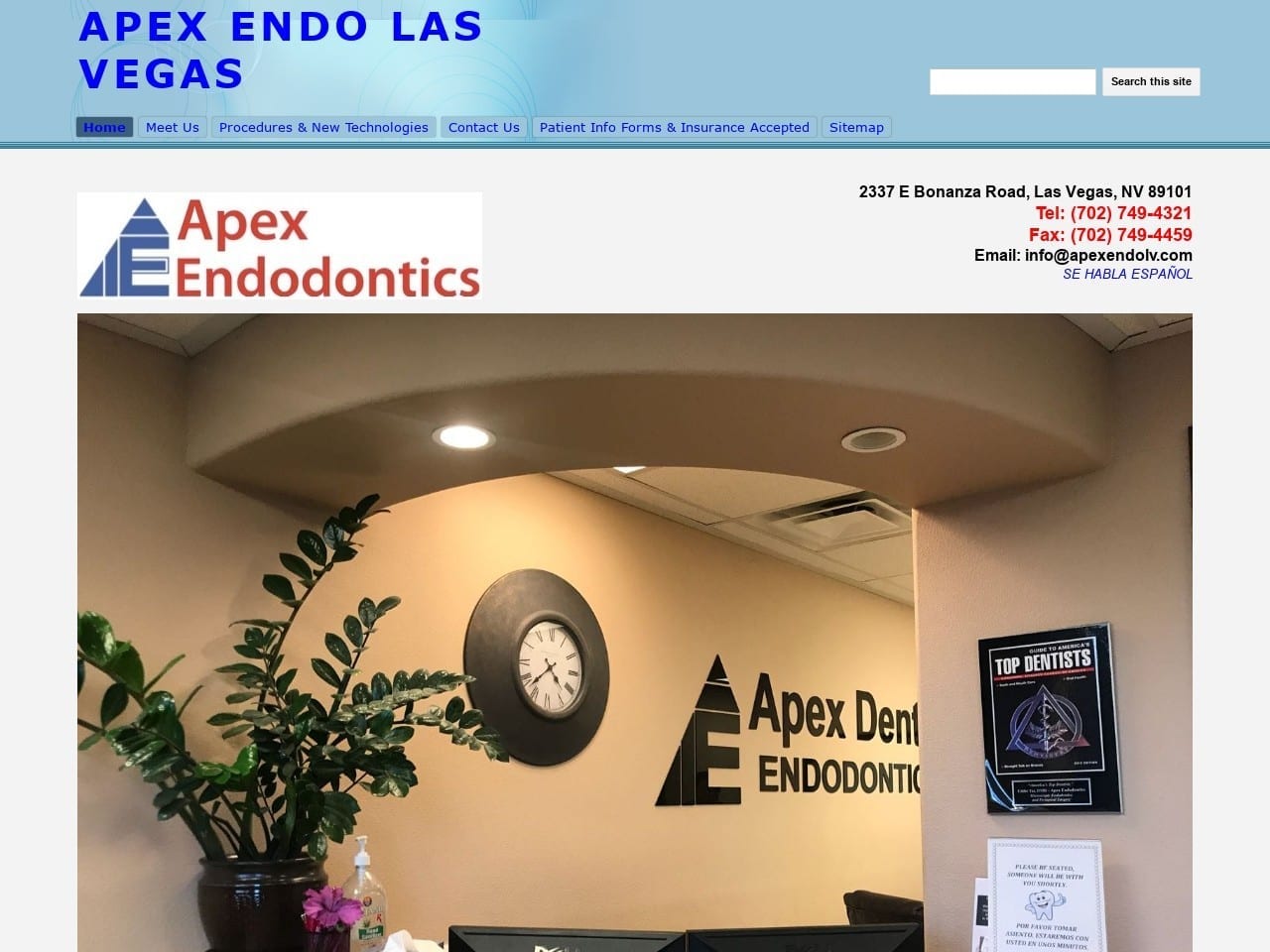 Apex Endodontics Of Las Vegas Website Screenshot from apexendolv.com