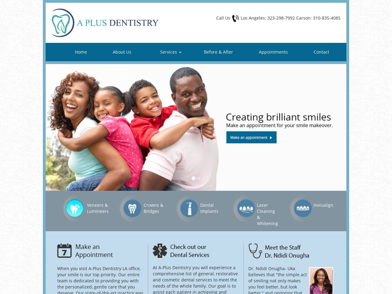 A Plus Dentistry Website Screenshot from aplusdentistryla.com