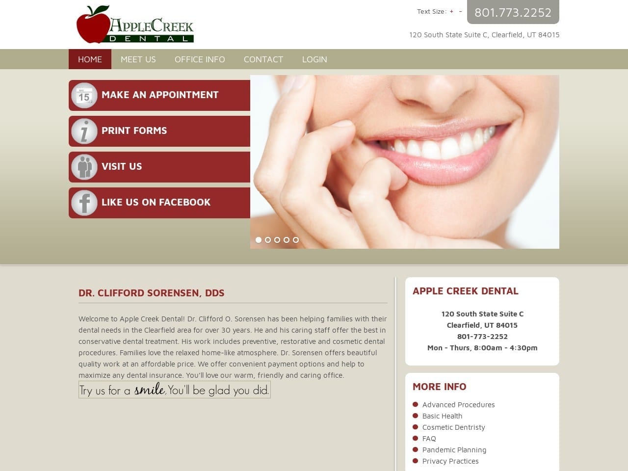 Apple Creek Dental Website Screenshot from applecreekdental.com