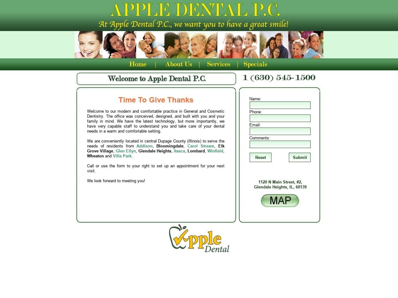 Apple Dental PC Website Screenshot from appledentalpc.com