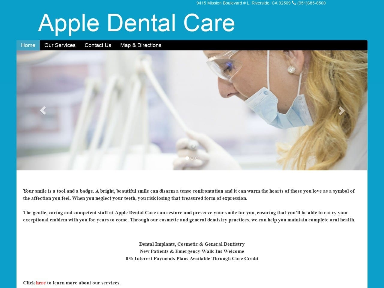 Apple Dental Care Website Screenshot from appledentalriverside.com