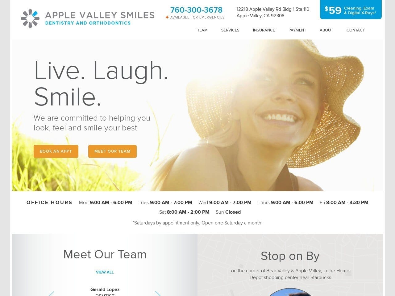 Apple Valley Smiles Dentist Website Screenshot from applevalleysmilesdental.com