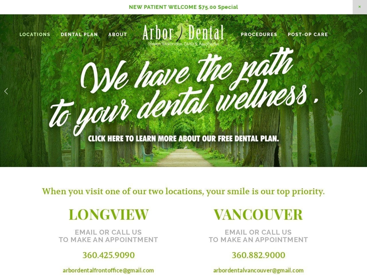 Arbor Dental Website Screenshot from arbordental.net