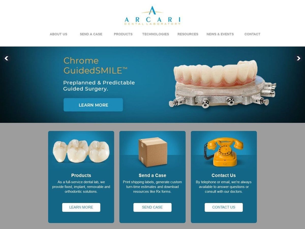 Arcari Dental Laboratory Website Screenshot from arcaridentallab.com