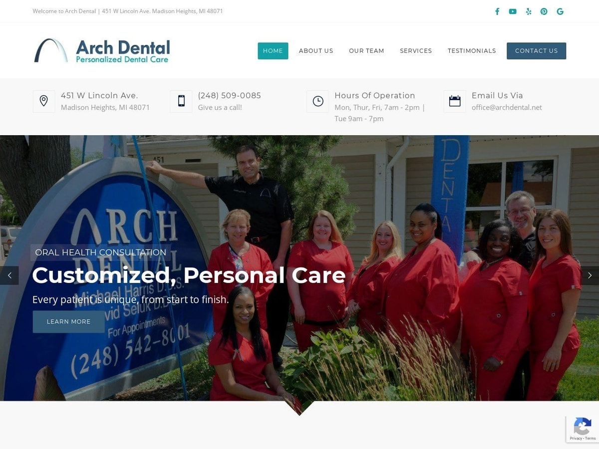 Arch Dental Website Screenshot from archdental.net