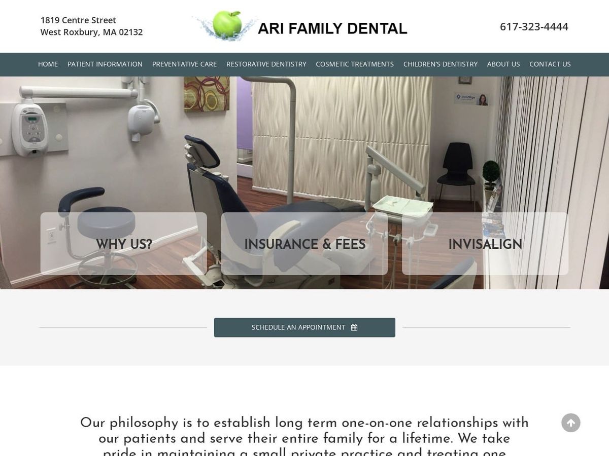 Ari Family Dental Website Screenshot from arifamilydental.com