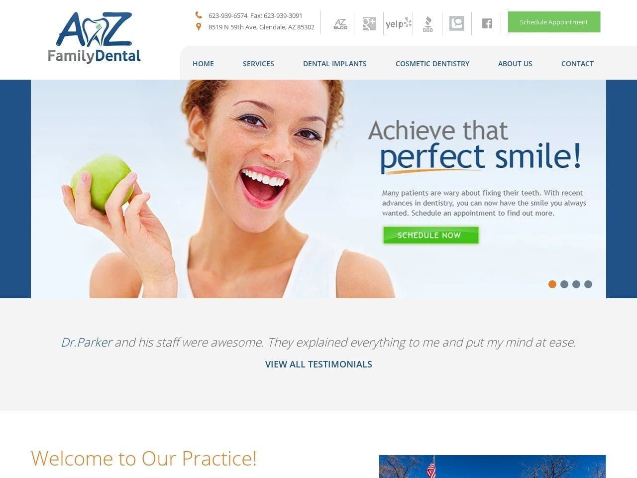 AZ Family Dental Website Screenshot from arizonafamilydental.com