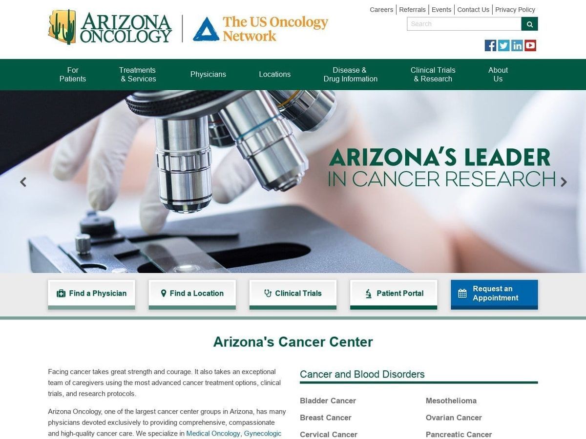 Arizona Oncology Website Screenshot from arizonaoncology.com