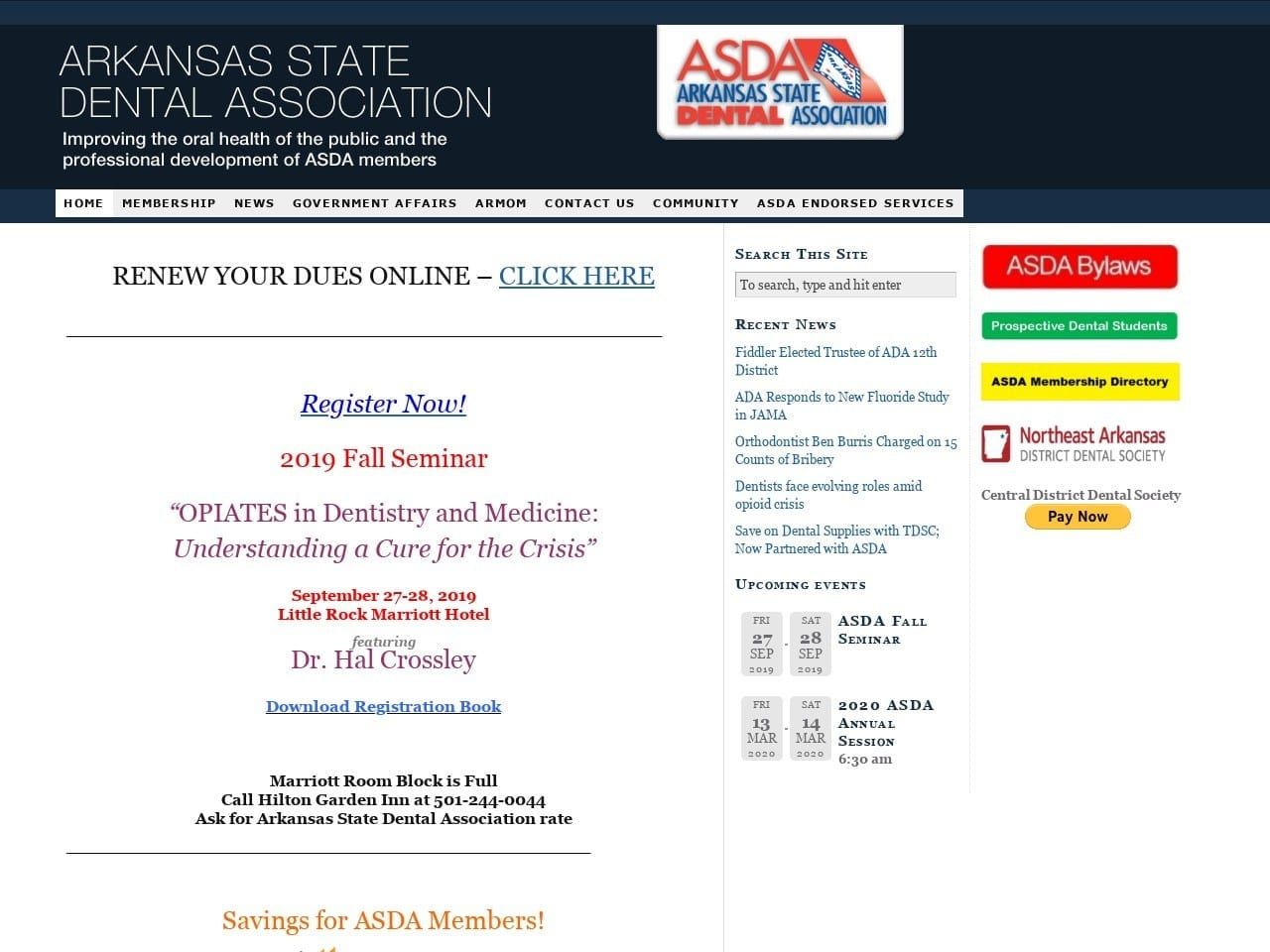 Arkansas Dental Health Assoc Website Screenshot from arkansasdentistry.org
