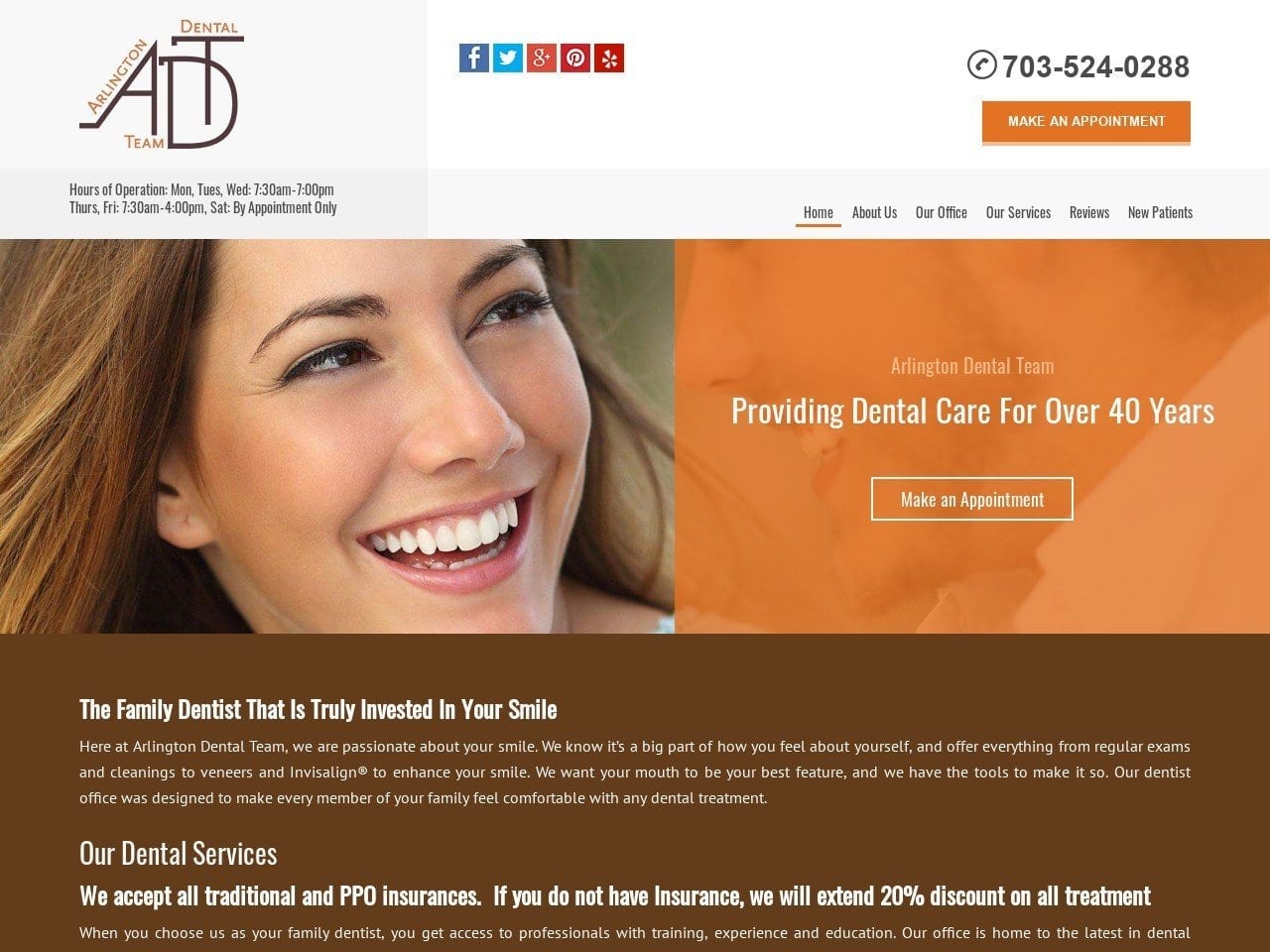 Arlington Dental Team Website Screenshot from arlingtondentalteam.com