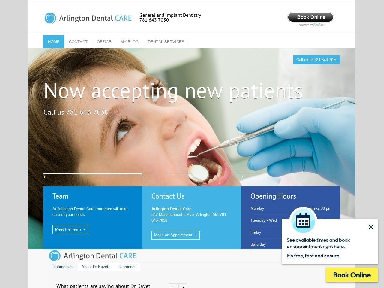 Arlington Dental Care Website Screenshot from arlingtondentistry.com