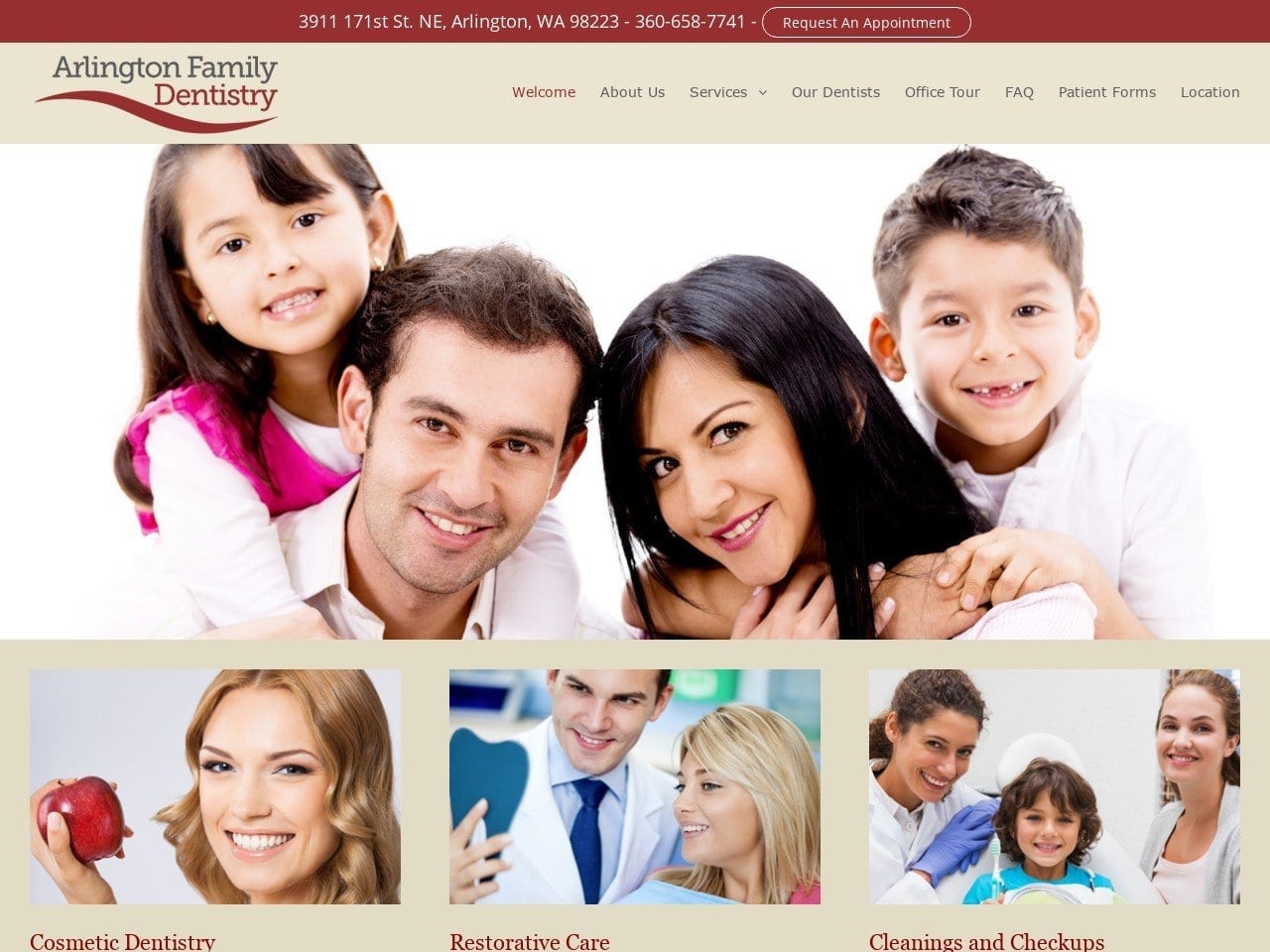 Arlington Family Dentistry Website Screenshot from arlingtonfamilydentistrywa.com