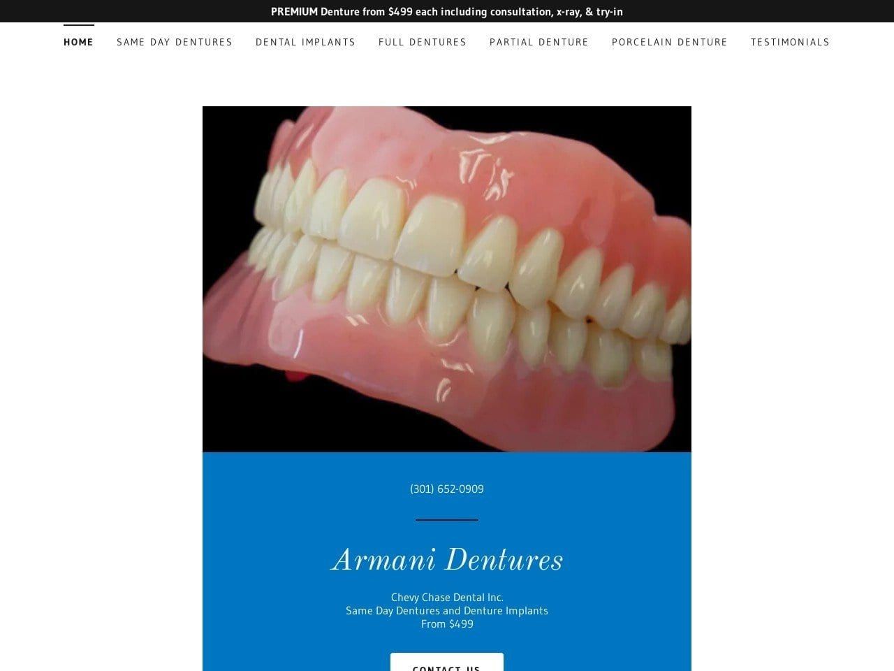 Armani Dentures Chevy Chase Dental Inc Website Screenshot from armanidentures.com