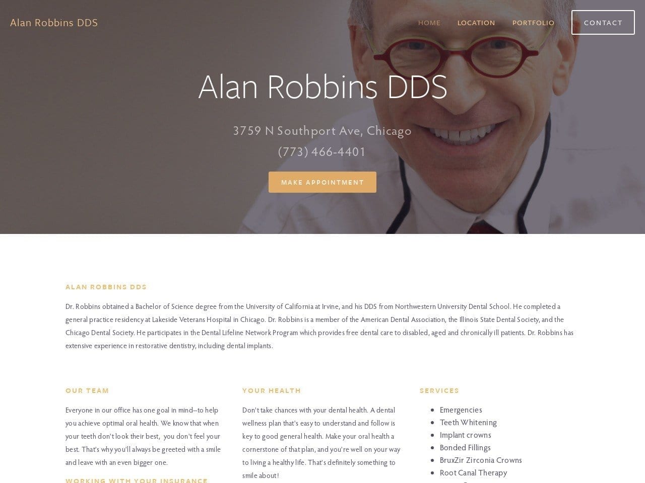 Alan Robbins DDS Website Screenshot from arobbinsdds.com