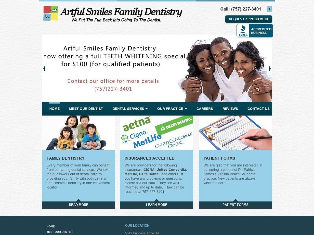 Artful Smiles Website Screenshot from artfulsmilesdentistry.com