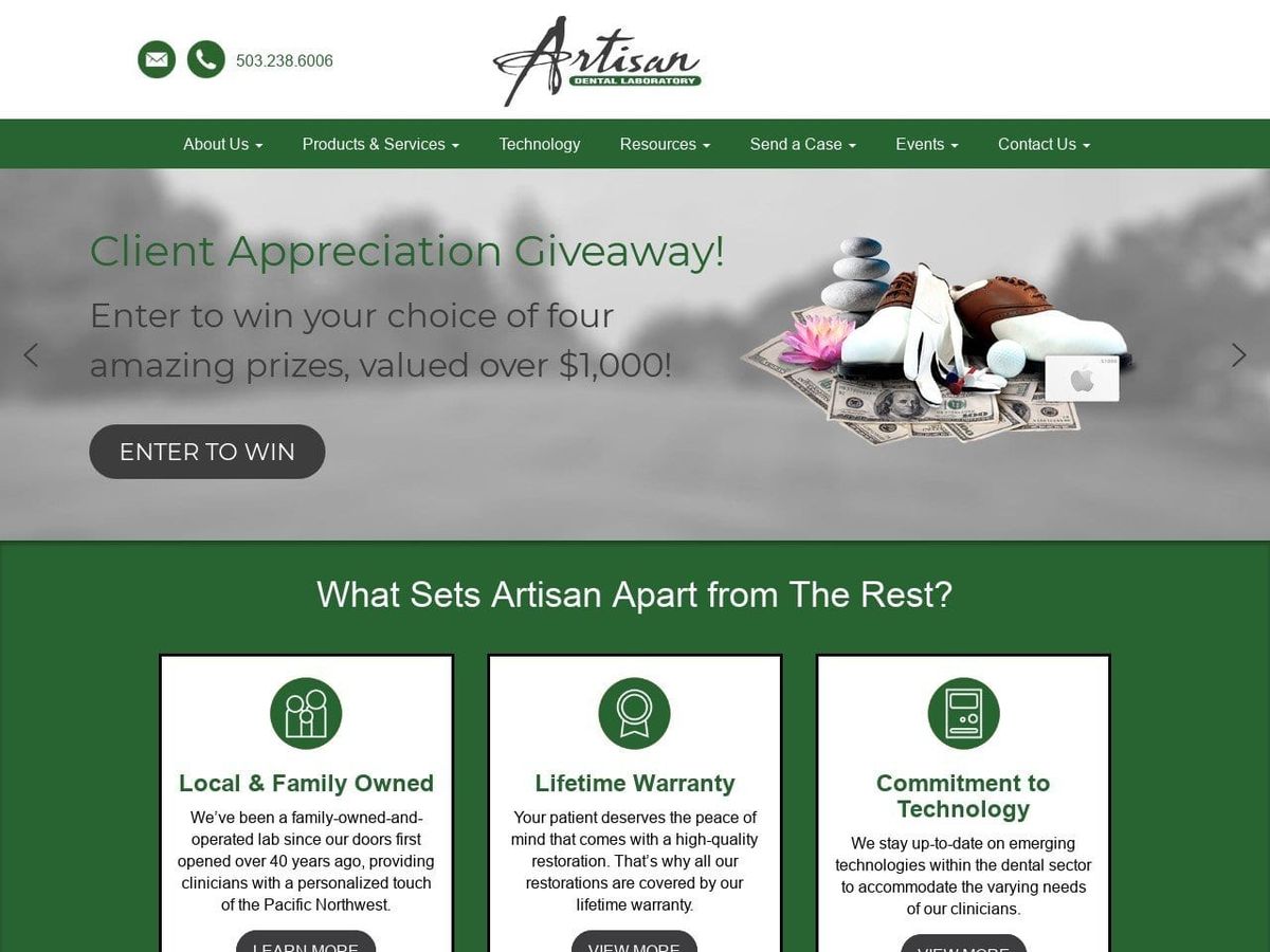 Artisan Dental Website Screenshot from artisandental.com