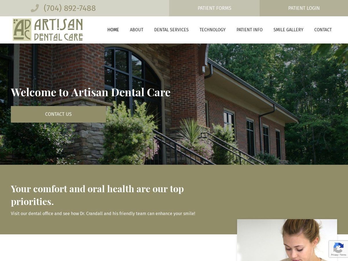 Artisan Dental Care Website Screenshot from artisandentalcare.com