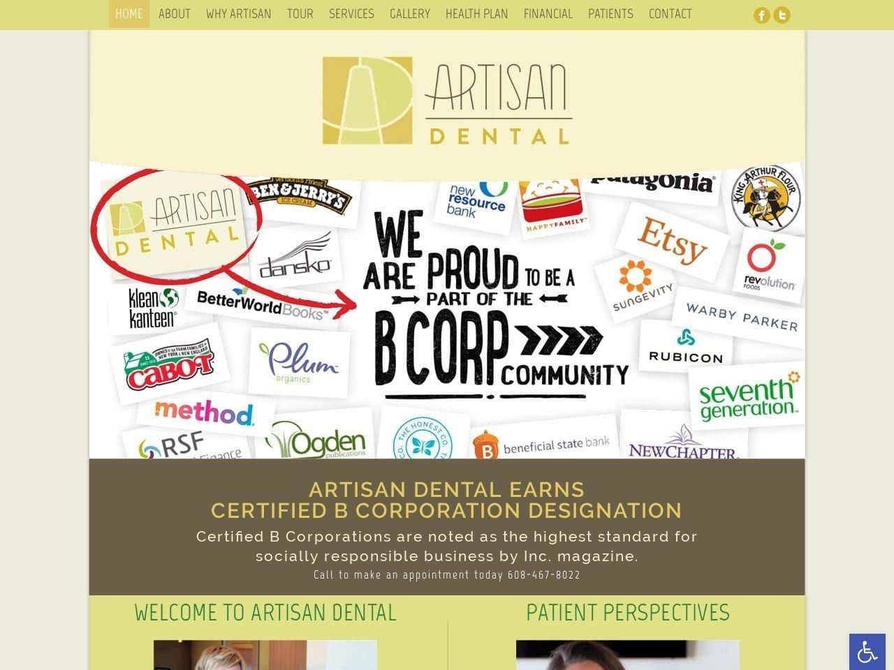 Artisan Dental LLC Website Screenshot from artisandentalmadison.com
