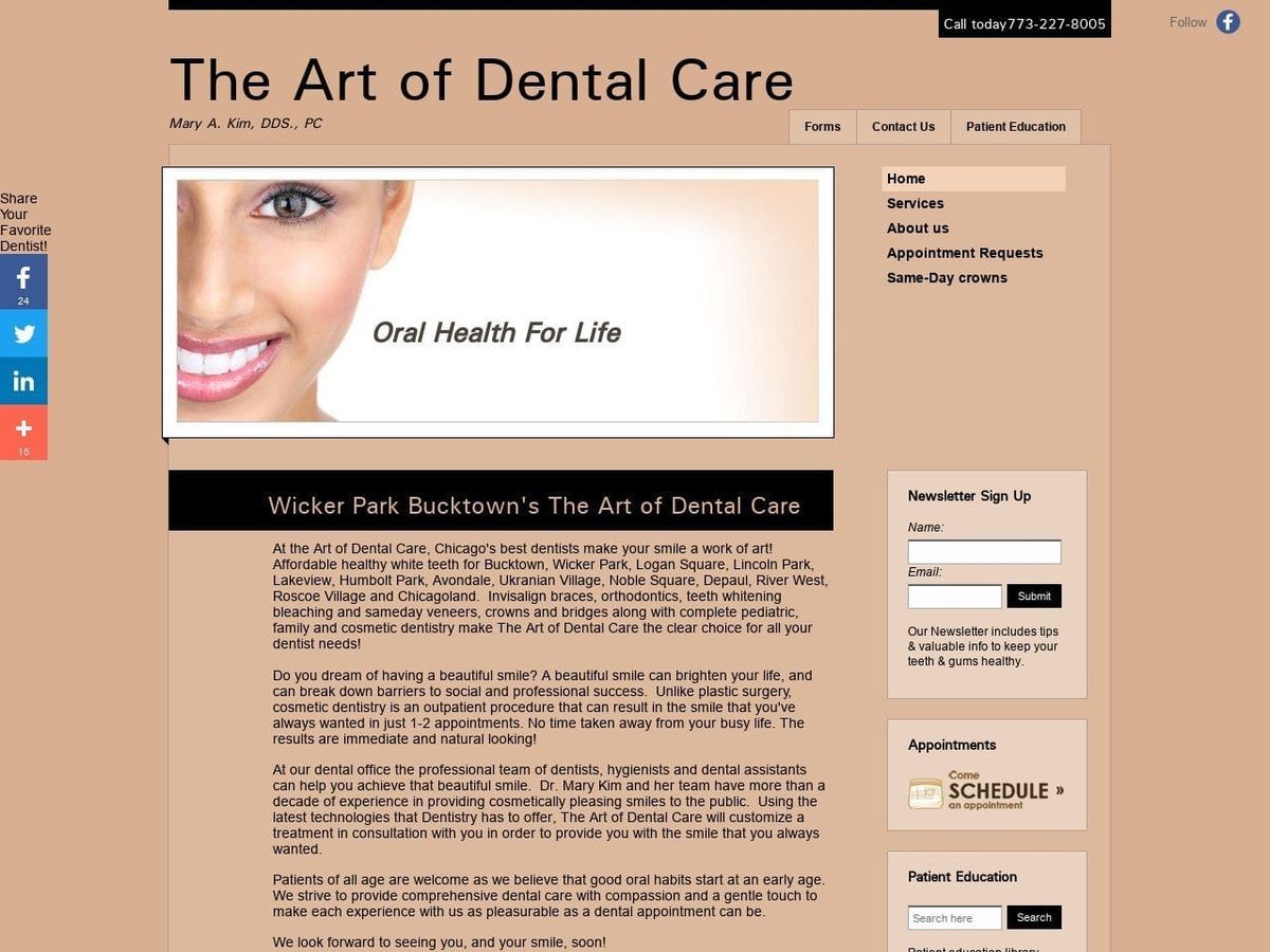The Art of Dental Care Website Screenshot from artofdentalcare.com