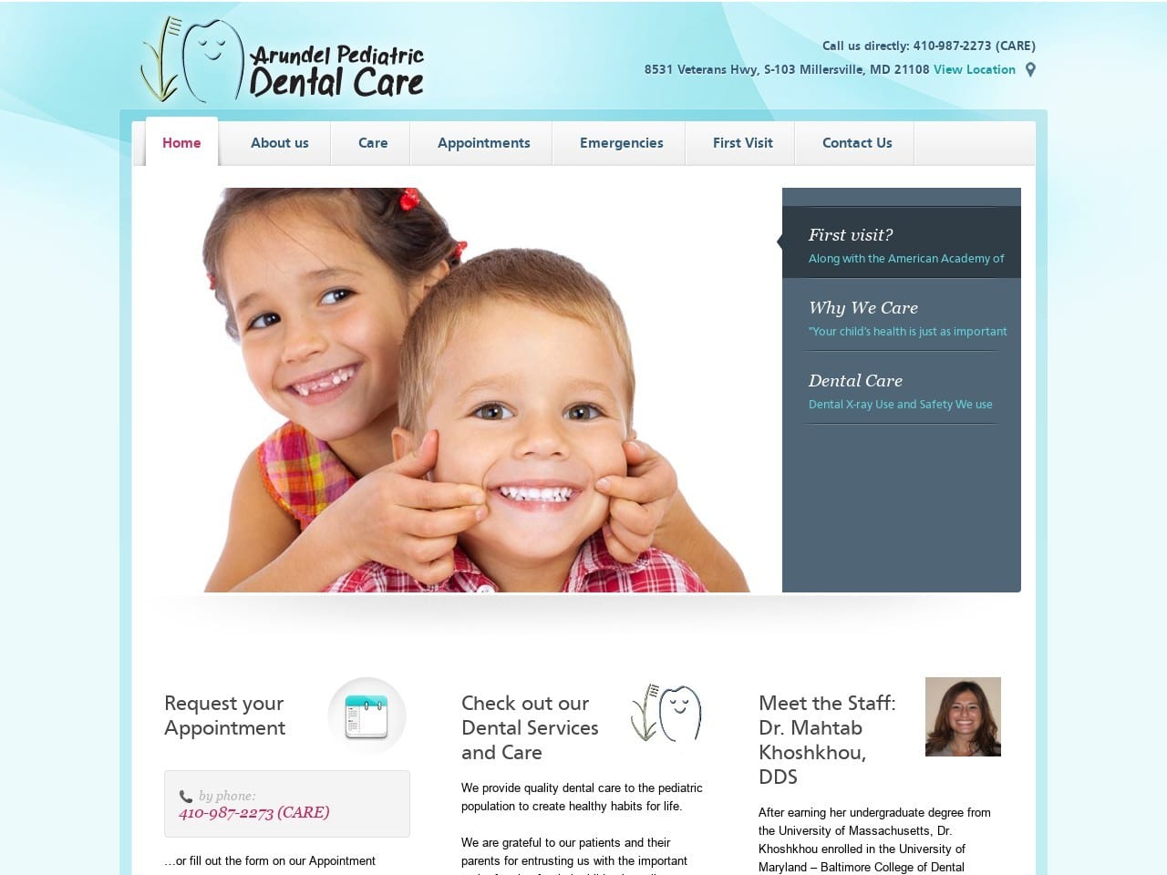 Arundel Pediatric Dental Care Website Screenshot from arundelpediatricdentalcare.com