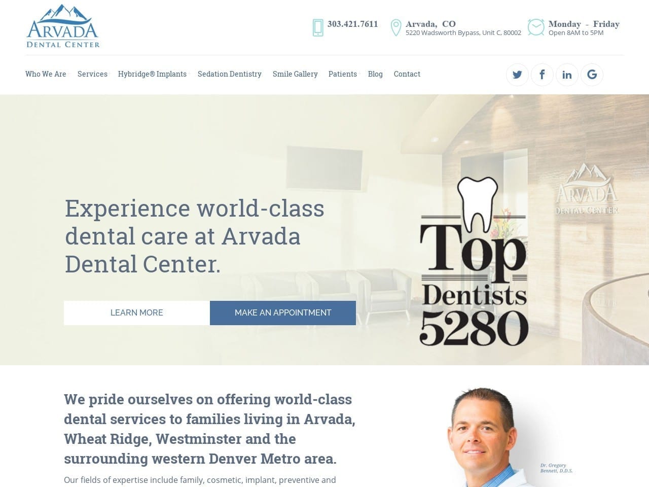 Arvada Dental Center Website Screenshot from arvadadentalcenter.com