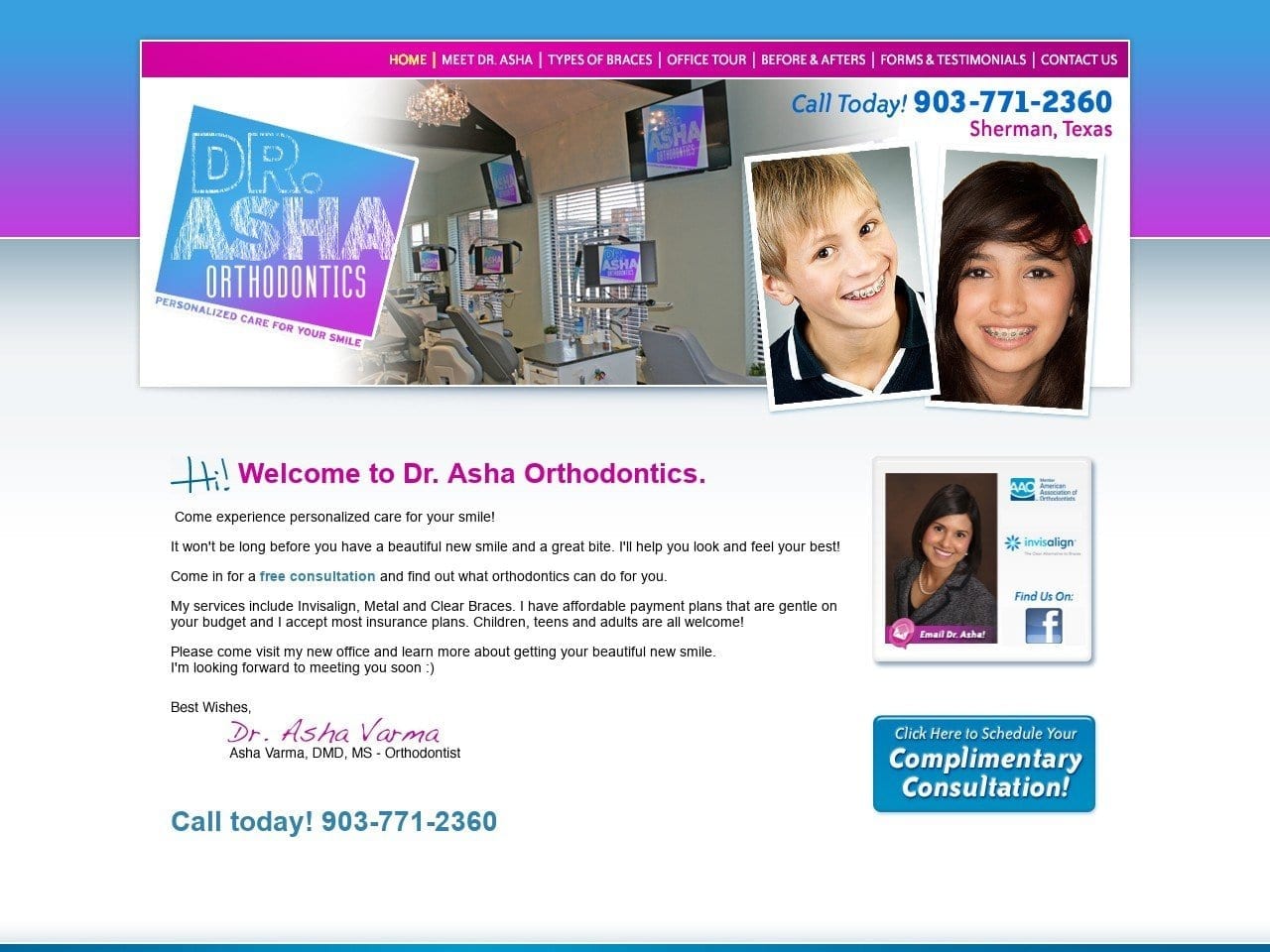 Dr. Asha Orthodontics Website Screenshot from ashabraces.com