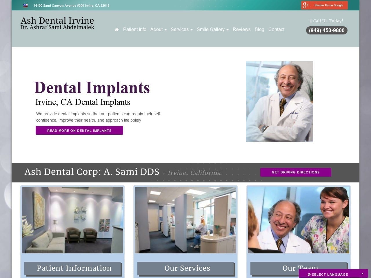 Ash Dental Irvine Website Screenshot from ashdentalirvine.com