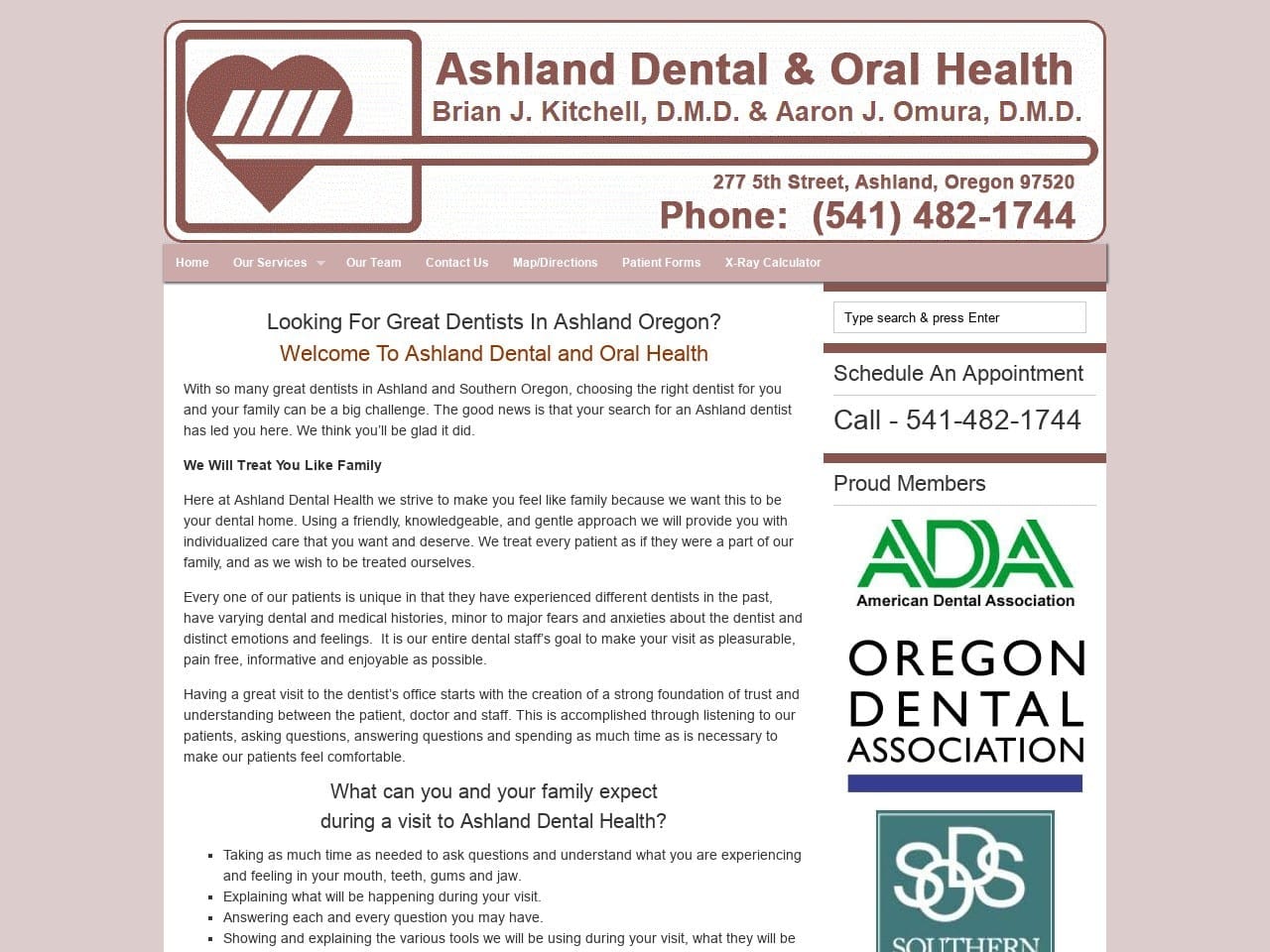 Ashland Dental Dentist Website Screenshot from ashlanddentalhealth.com