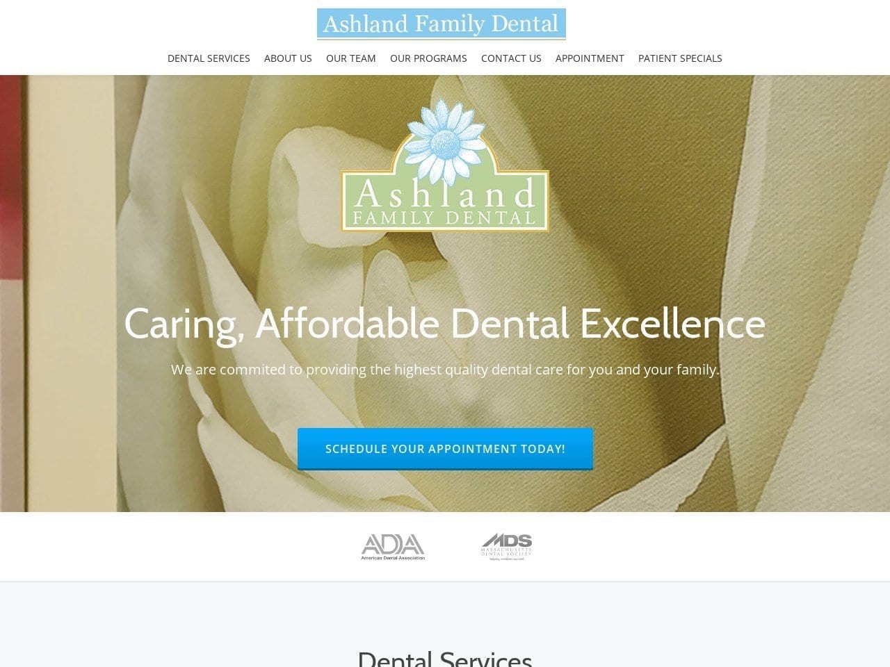 Ashland Family Dental Website Screenshot from ashlandfamilydental.com