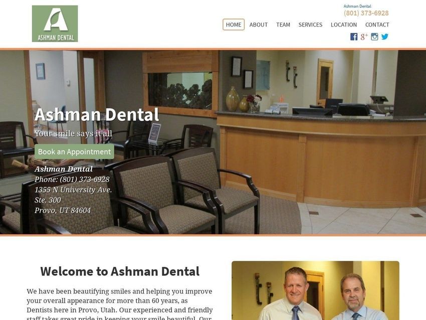 Ashman Dental Website Screenshot from ashmandental.com