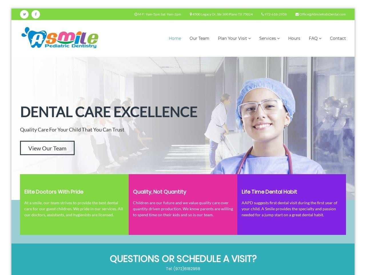 A Smile Pediatric Dentist Website Screenshot from asmilekidsdental.com