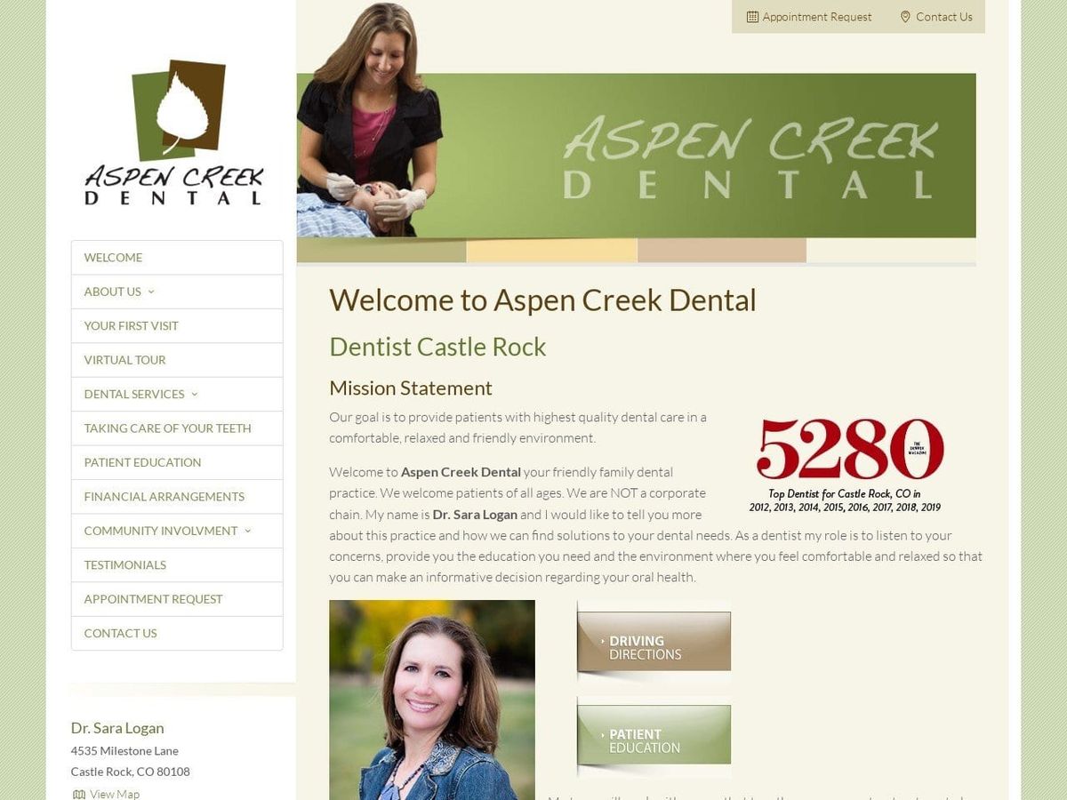 Aspen Creek Dental Website Screenshot from aspencreekdental.us